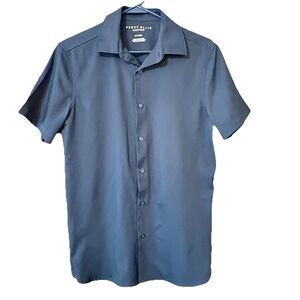 Perry Ellis Motion Button Up Short Sleeve Shirt Size S/P/CH Youth Boys Navy Blue